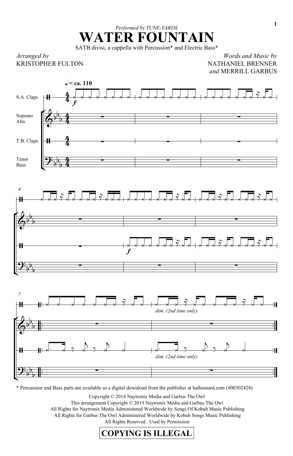 Download Tune-Yards Water Fountain (arr. Kristopher Fulton) Sheet Music and learn how to play SATB Choir PDF digital score in minutes