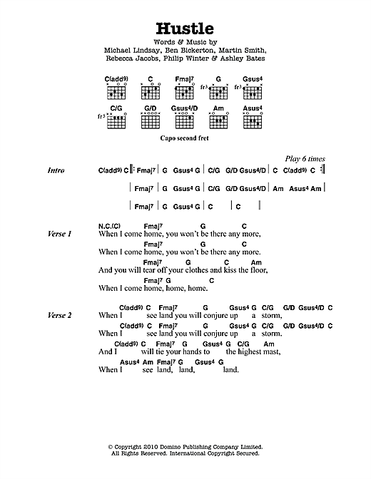 Download Tunng Hustle Sheet Music and learn how to play Lyrics & Chords PDF digital score in minutes