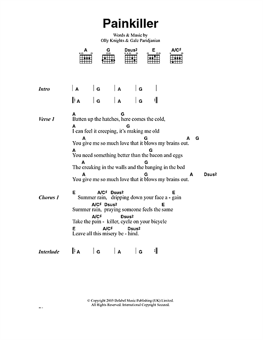 Download Turin Brakes Pain Killer Sheet Music and learn how to play Lyrics & Chords PDF digital score in minutes
