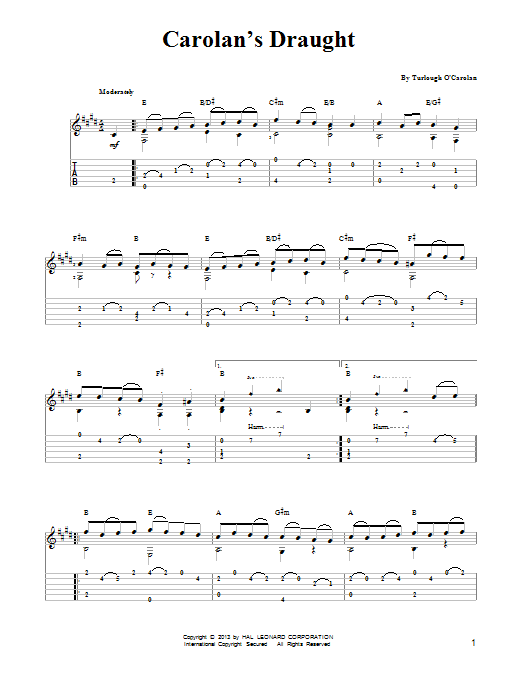 Download Mark Phillips Carolan's Draught Sheet Music and learn how to play Easy Guitar Tab PDF digital score in minutes