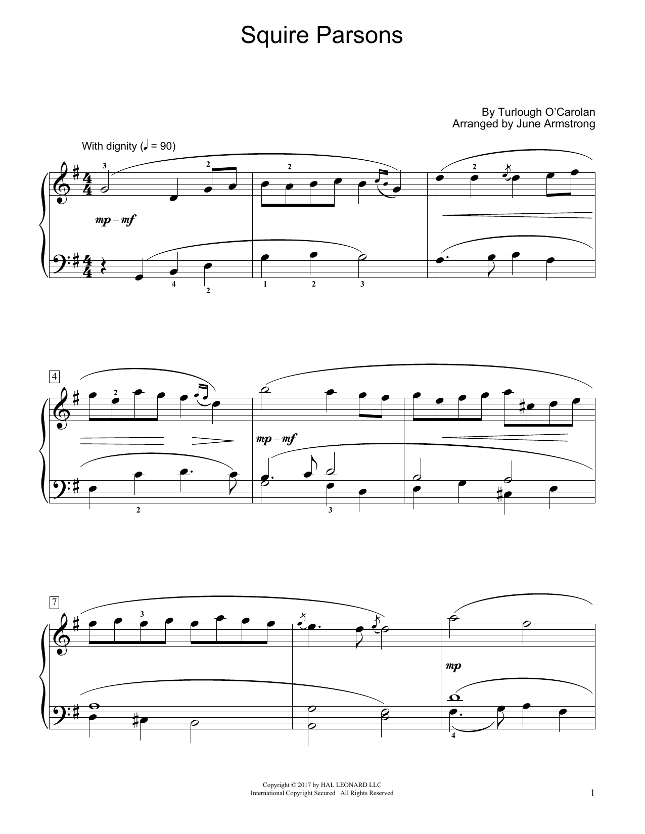 Download Turlough O'Carolan Squire Parsons (arr. June Armstrong) Sheet Music and learn how to play Educational Piano PDF digital score in minutes