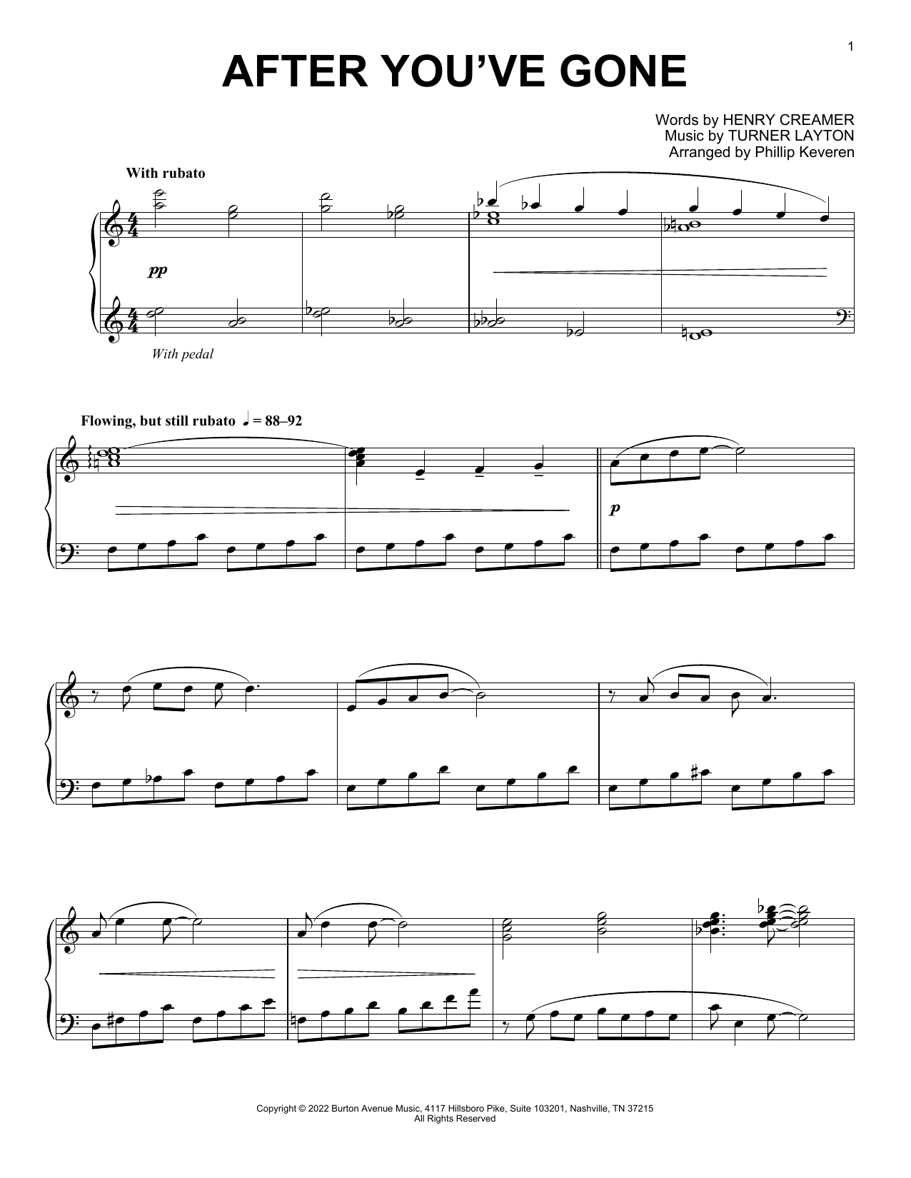 Download Turner Layton After You've Gone (arr. Phillip Keveren) Sheet Music and learn how to play Piano Solo PDF digital score in minutes