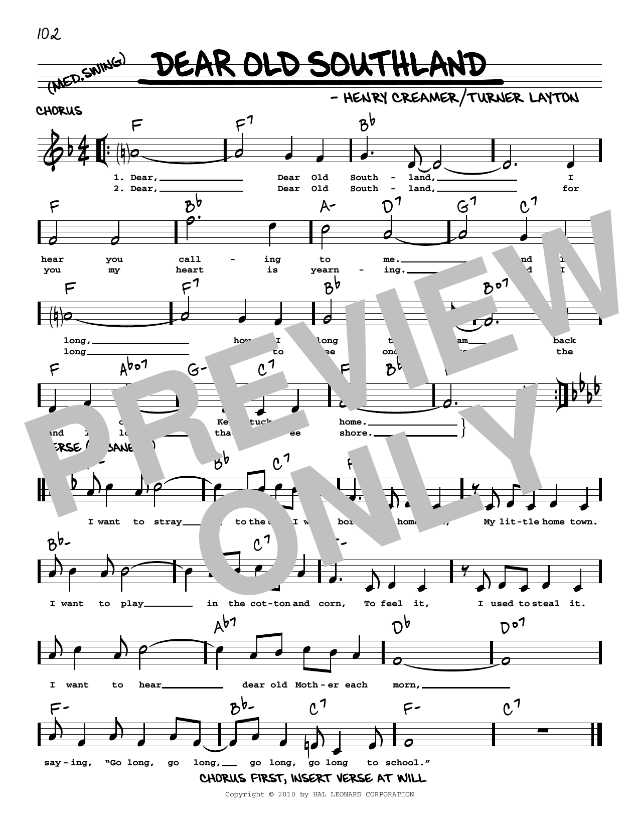 Download Turner Layton Dear Old Southland (arr. Robert Rawlins) Sheet Music and learn how to play Real Book – Melody, Lyrics & Chords PDF digital score in minutes