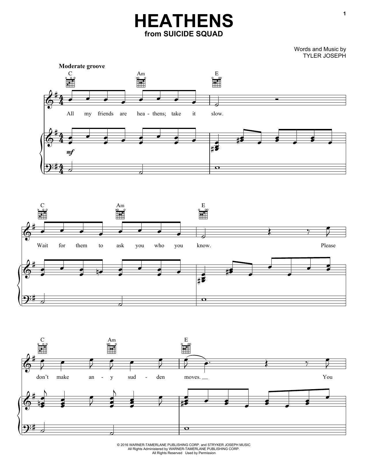 Download Twenty One Pilots Heathens Sheet Music and learn how to play Violin Duet PDF digital score in minutes