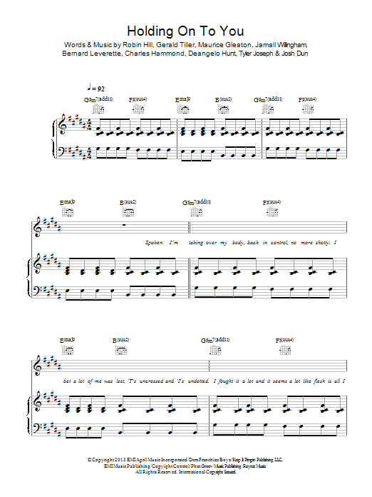 Download Twenty One Pilots Holding On To You Sheet Music and learn how to play Piano, Vocal & Guitar (Right-Hand Melody) PDF digital score in minutes