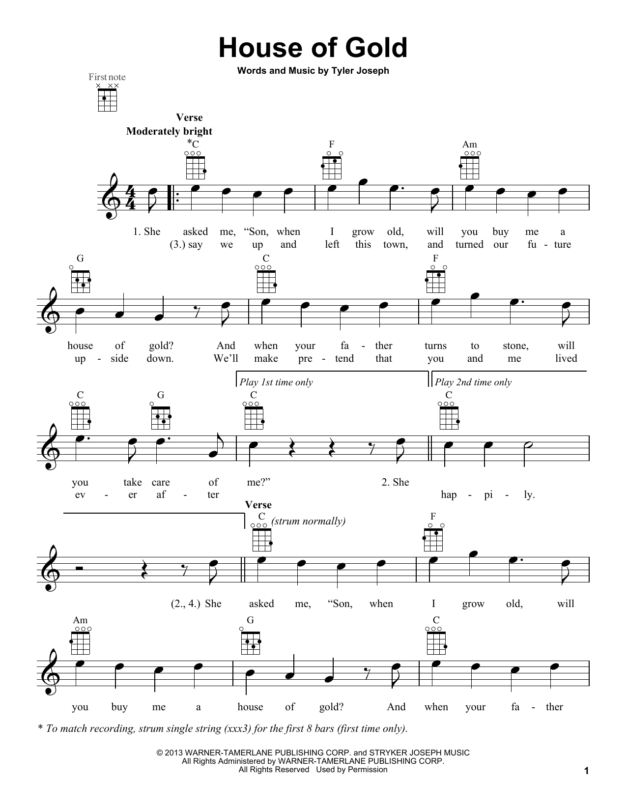 Download Twenty One Pilots House Of Gold Sheet Music and learn how to play Piano, Vocal & Guitar (Right-Hand Melody) PDF digital score in minutes
