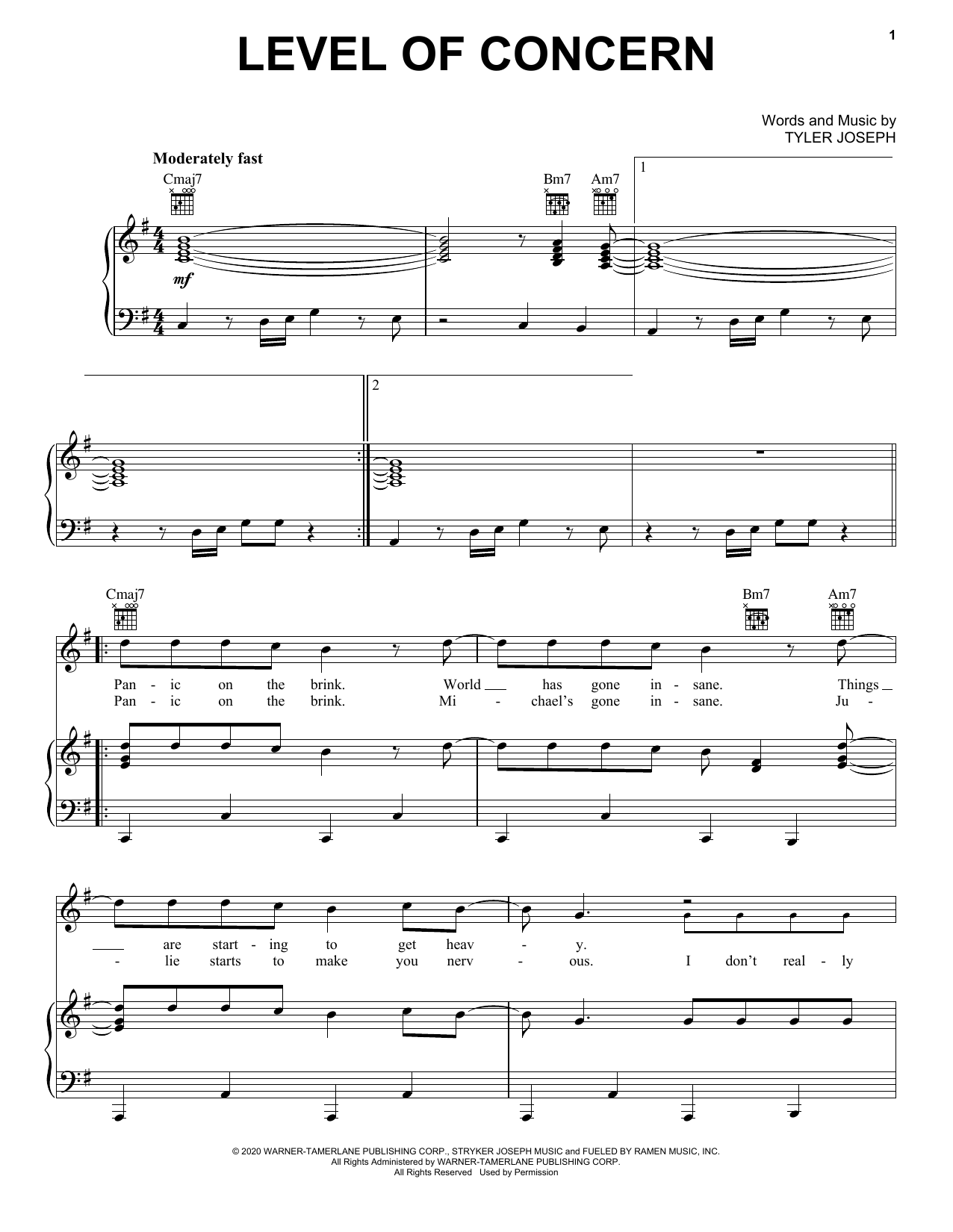 Download Twenty One Pilots Level Of Concern Sheet Music and learn how to play Ukulele PDF digital score in minutes