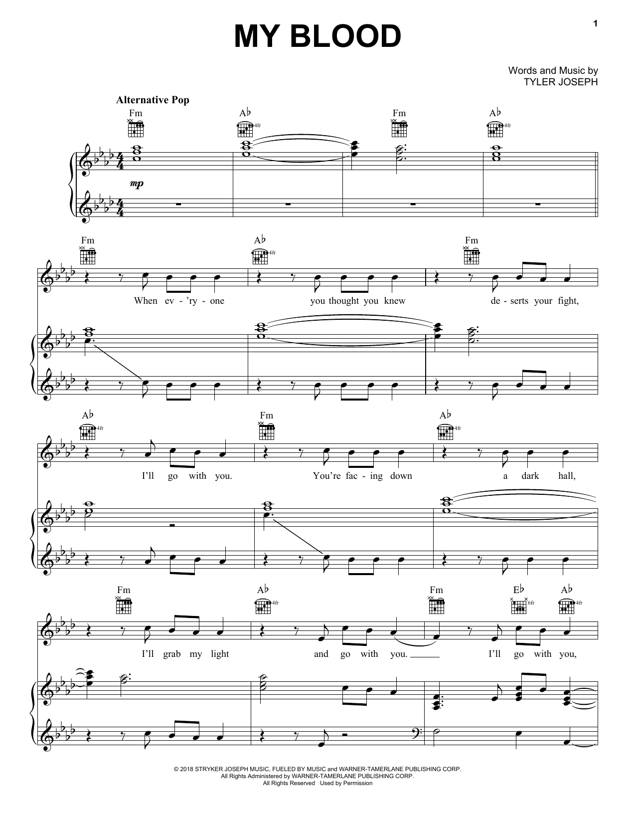 Download Twenty One Pilots My Blood Sheet Music and learn how to play Piano, Vocal & Guitar Chords (Right-Hand Melody) PDF digital score in minutes