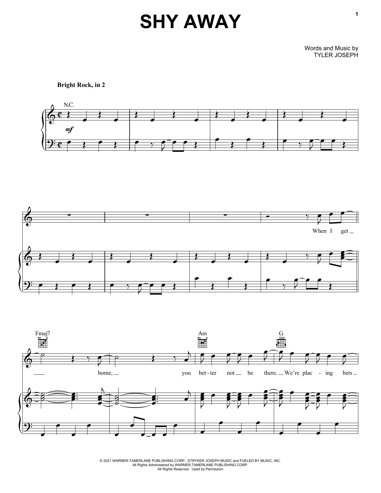 Download Twenty One Pilots Shy Away Sheet Music and learn how to play Easy Guitar Tab PDF digital score in minutes