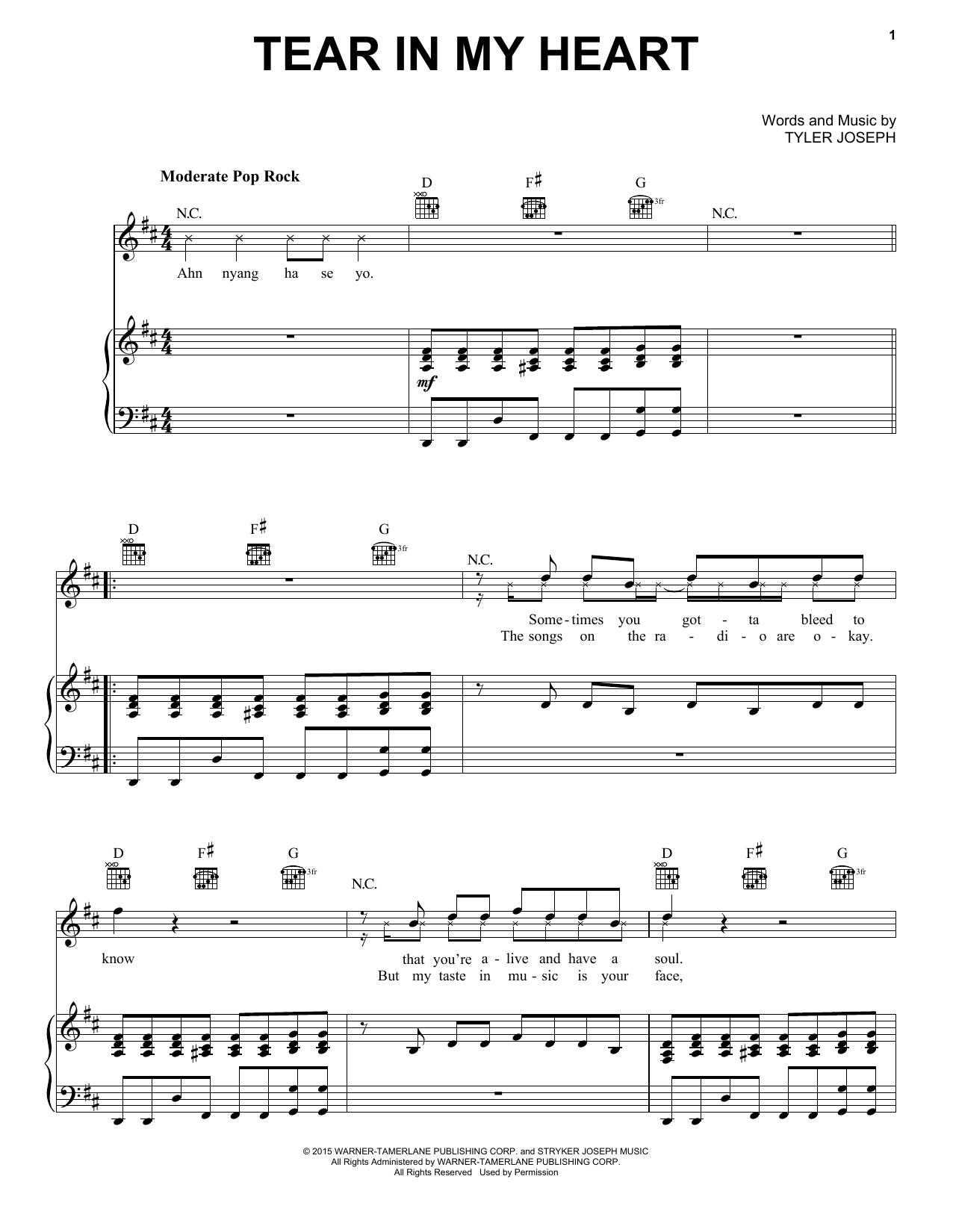 Download Twenty One Pilots Tear In My Heart Sheet Music and learn how to play Ukulele PDF digital score in minutes
