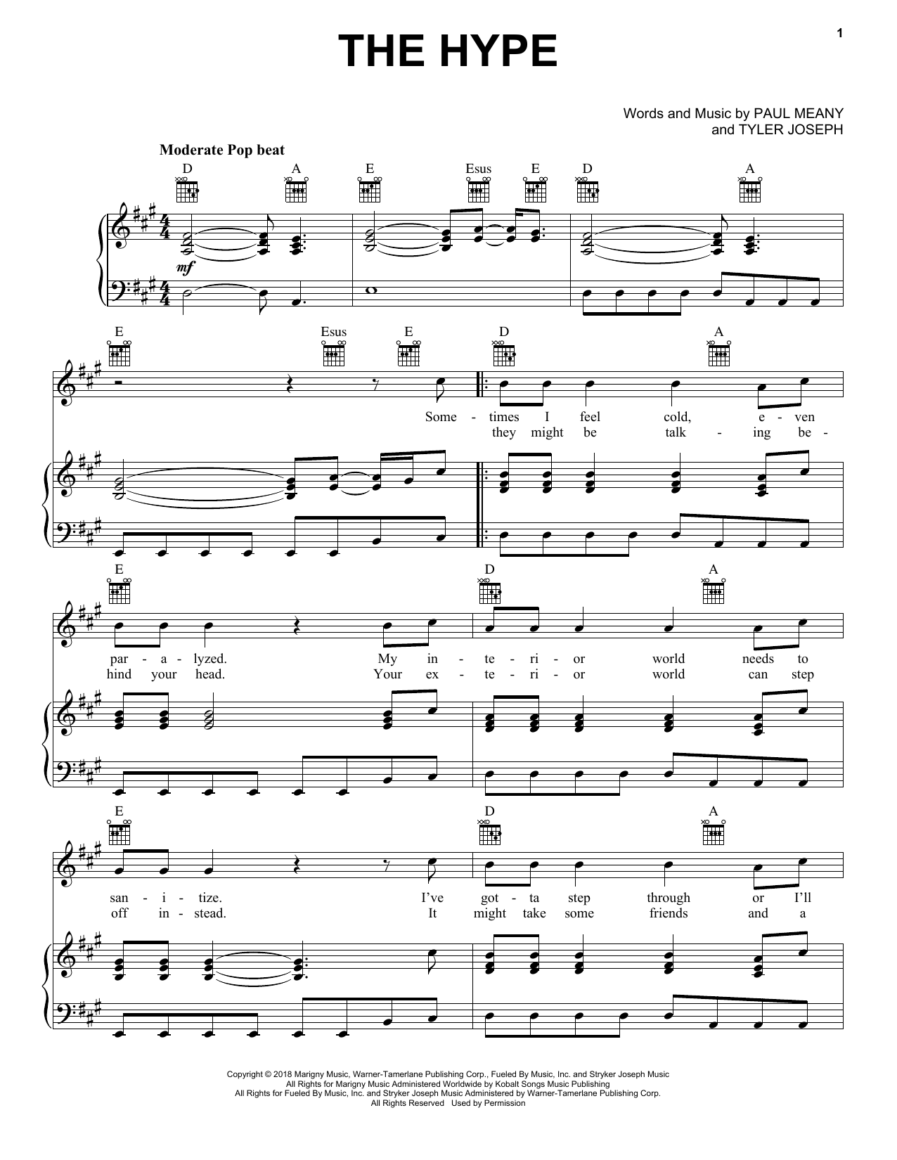 Download Twenty One Pilots The Hype Sheet Music and learn how to play Big Note Piano PDF digital score in minutes