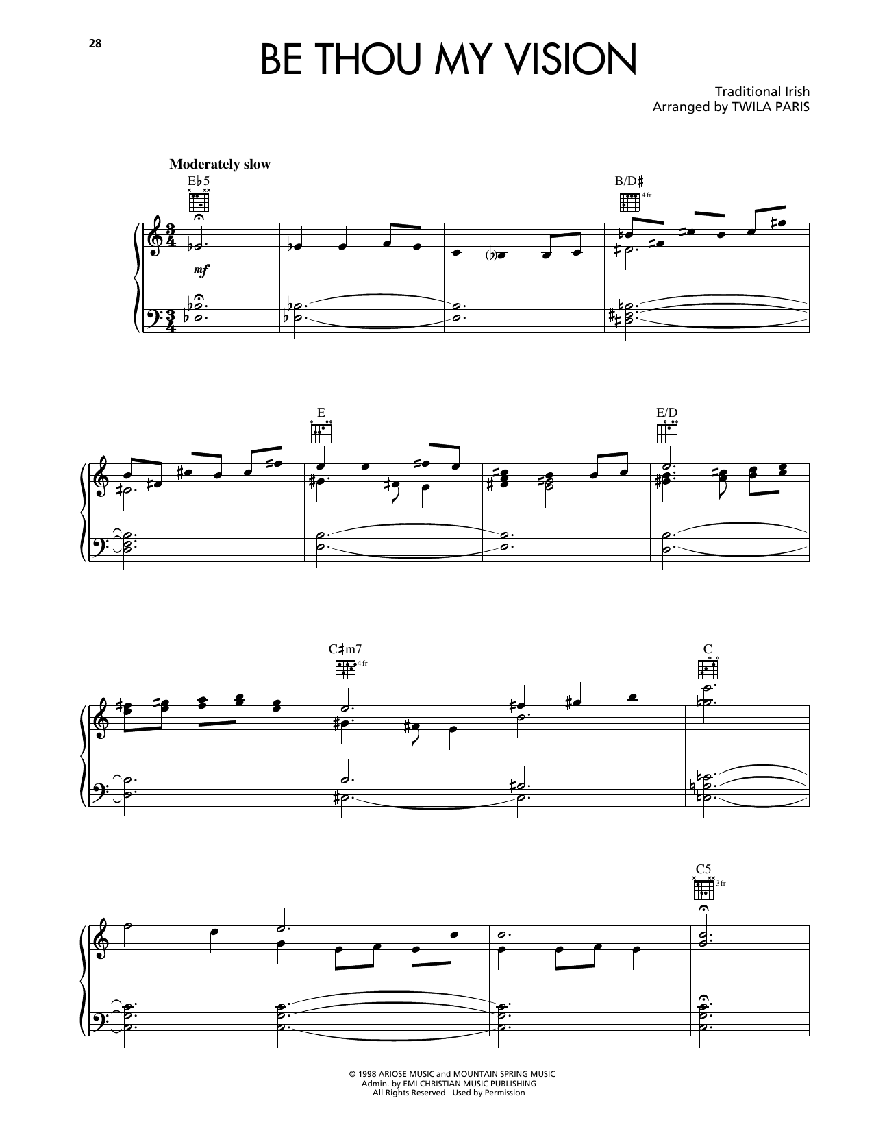 Download Twila Paris Be Thou My Vision Sheet Music and learn how to play Piano, Vocal & Guitar Chords (Right-Hand Melody) PDF digital score in minutes