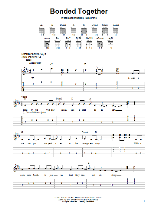 Download Twila Paris Bonded Together Sheet Music and learn how to play Easy Guitar PDF digital score in minutes