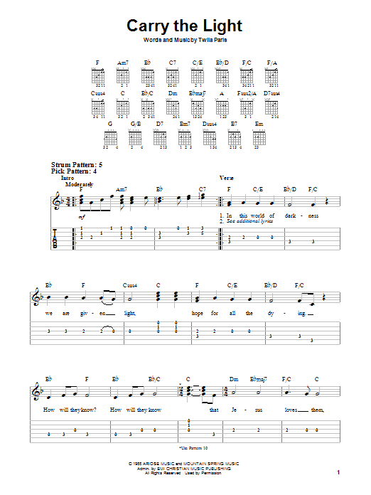 Download Twila Paris Carry The Light Sheet Music and learn how to play Easy Guitar PDF digital score in minutes