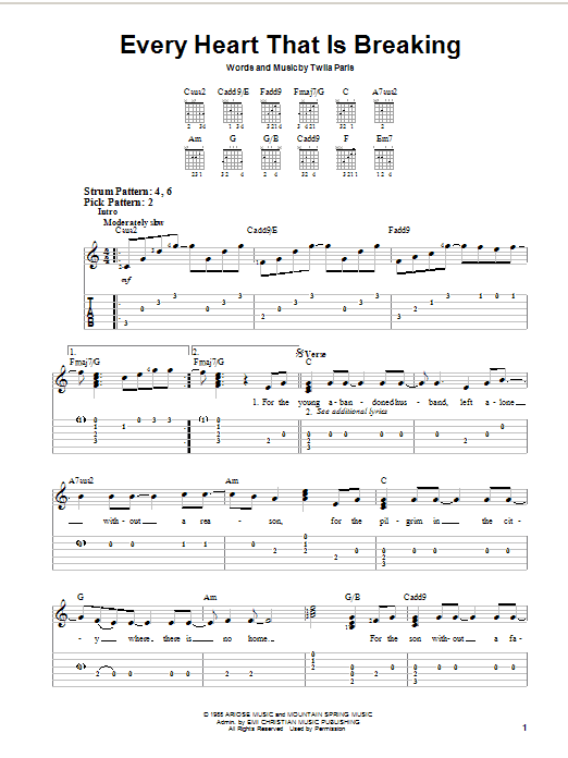 Download Twila Paris Every Heart That Is Breaking Sheet Music and learn how to play Piano, Vocal & Guitar (Right-Hand Melody) PDF digital score in minutes