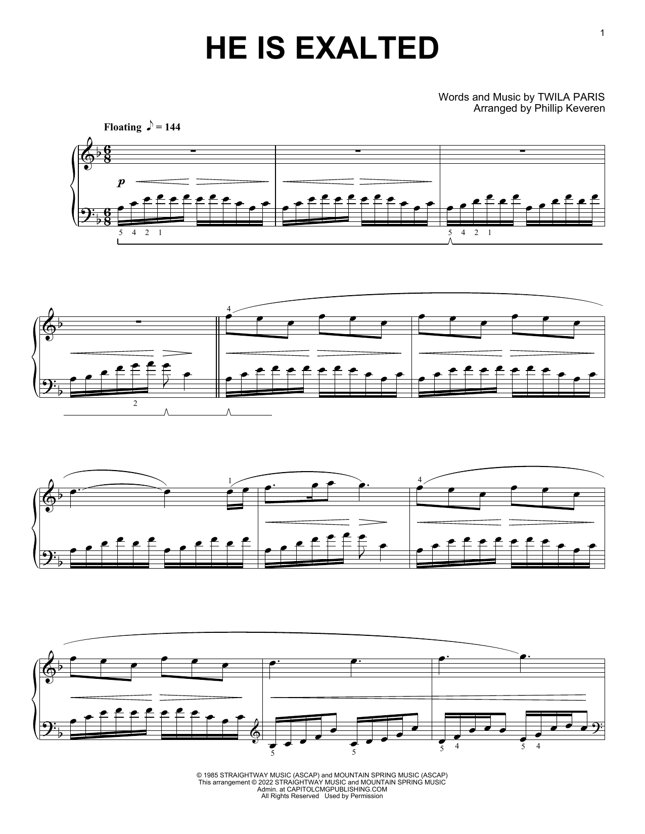 Download Twila Paris He Is Exalted [Classical version] (arr. Phillip Keveren) Sheet Music and learn how to play Piano Solo PDF digital score in minutes
