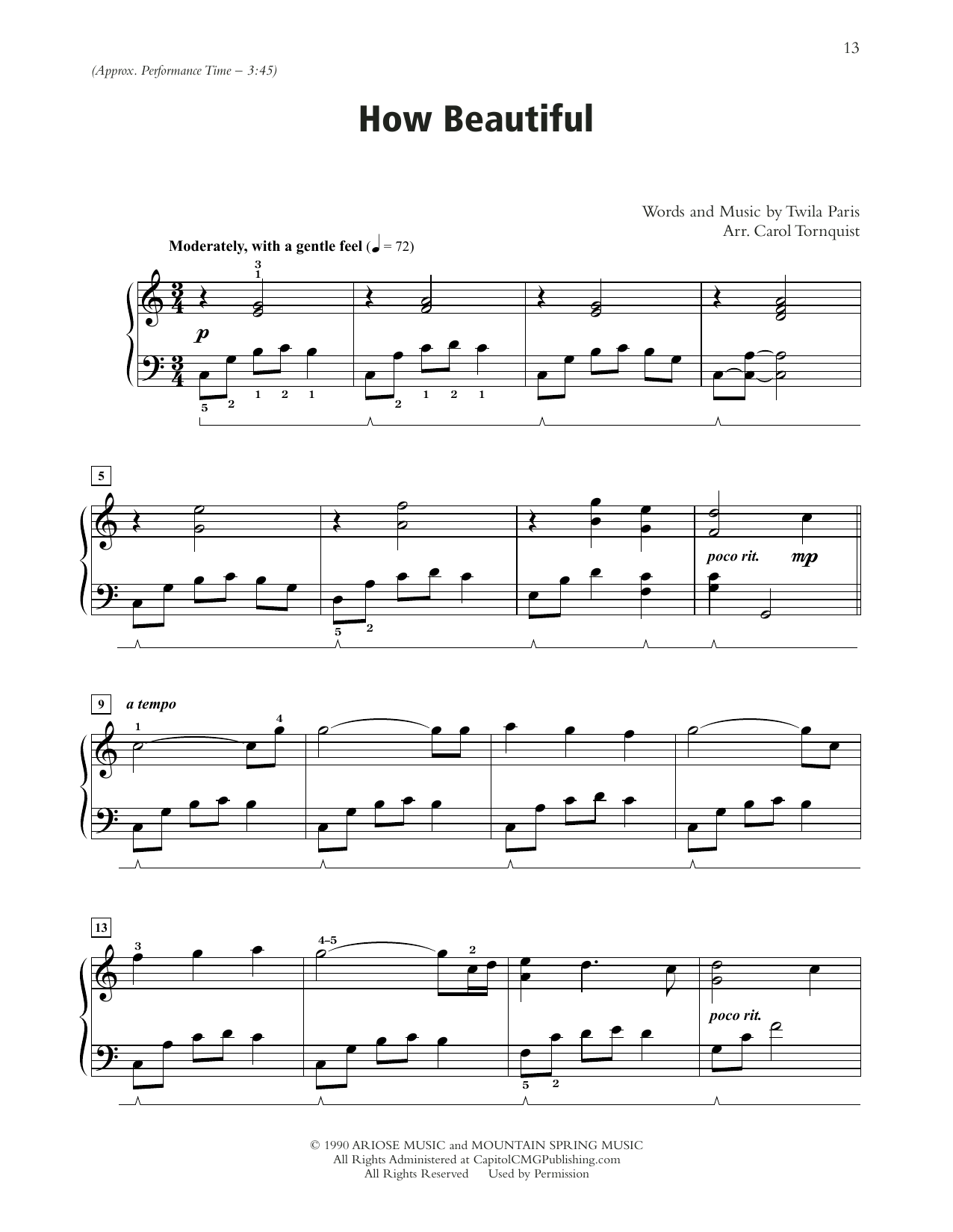Download Twila Paris How Beautiful Sheet Music and learn how to play Piano Solo PDF digital score in minutes
