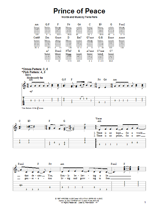 Download Twila Paris Prince Of Peace Sheet Music and learn how to play Easy Guitar PDF digital score in minutes