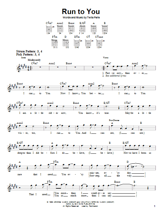 Download Twila Paris Run To You Sheet Music and learn how to play Melody Line, Lyrics & Chords PDF digital score in minutes