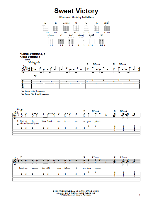 Download Twila Paris Sweet Victory Sheet Music and learn how to play Easy Guitar PDF digital score in minutes
