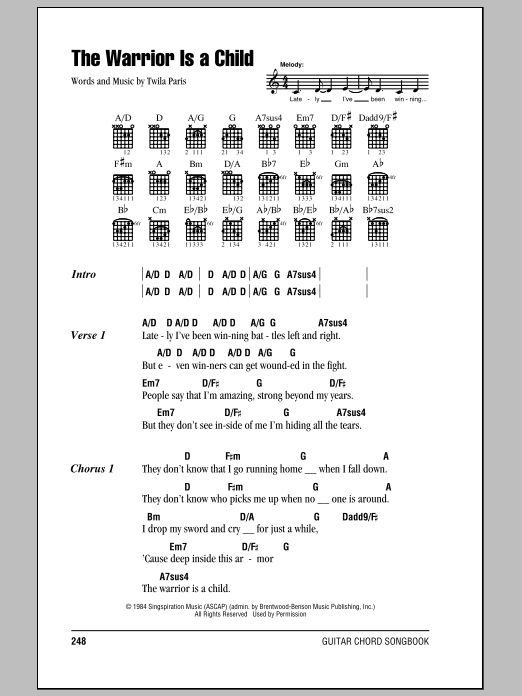 Download Twila Paris The Warrior Is A Child Sheet Music and learn how to play Lyrics & Chords PDF digital score in minutes