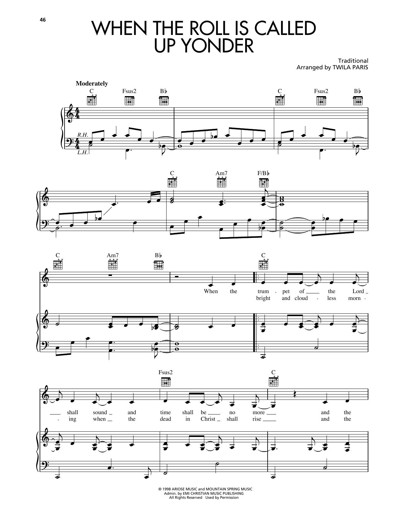 Download Twila Paris When The Roll Is Called Up Yonder Sheet Music and learn how to play Piano, Vocal & Guitar Chords (Right-Hand Melody) PDF digital score in minutes