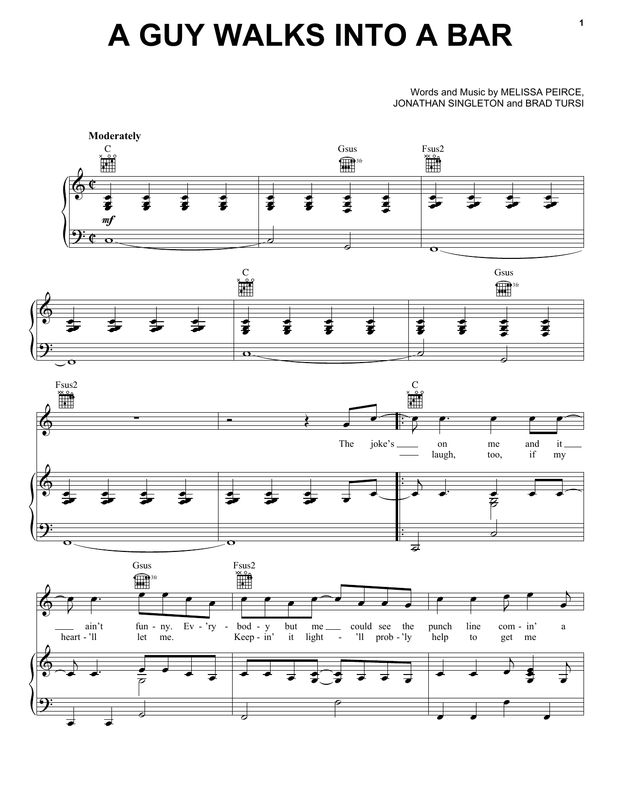 Download Tyler Farr Guy Walks Into A Bar Sheet Music and learn how to play Piano, Vocal & Guitar (Right-Hand Melody) PDF digital score in minutes