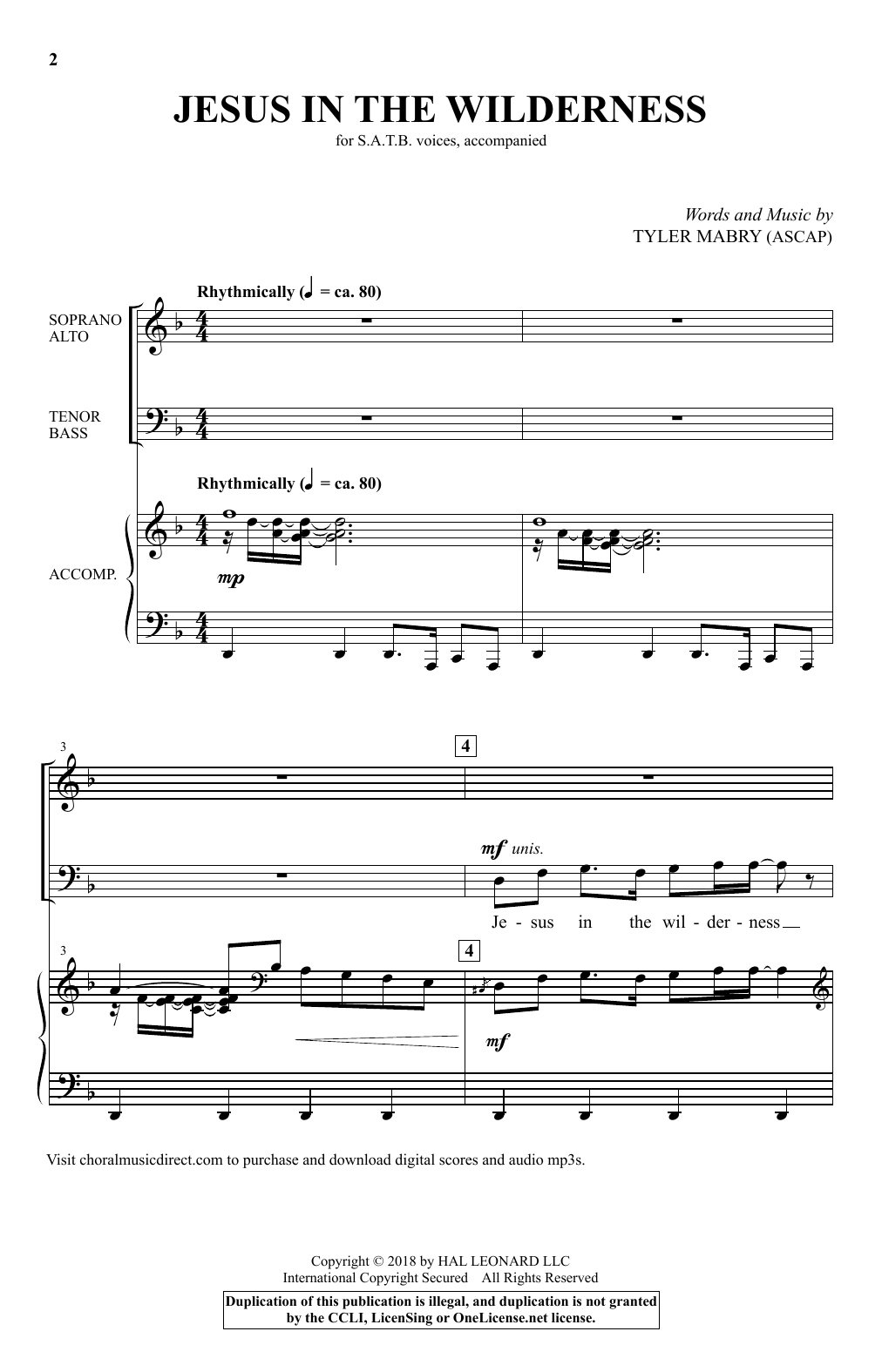 Download Tyler Mabry Jesus In the Wilderness Sheet Music and learn how to play SATB Choir PDF digital score in minutes
