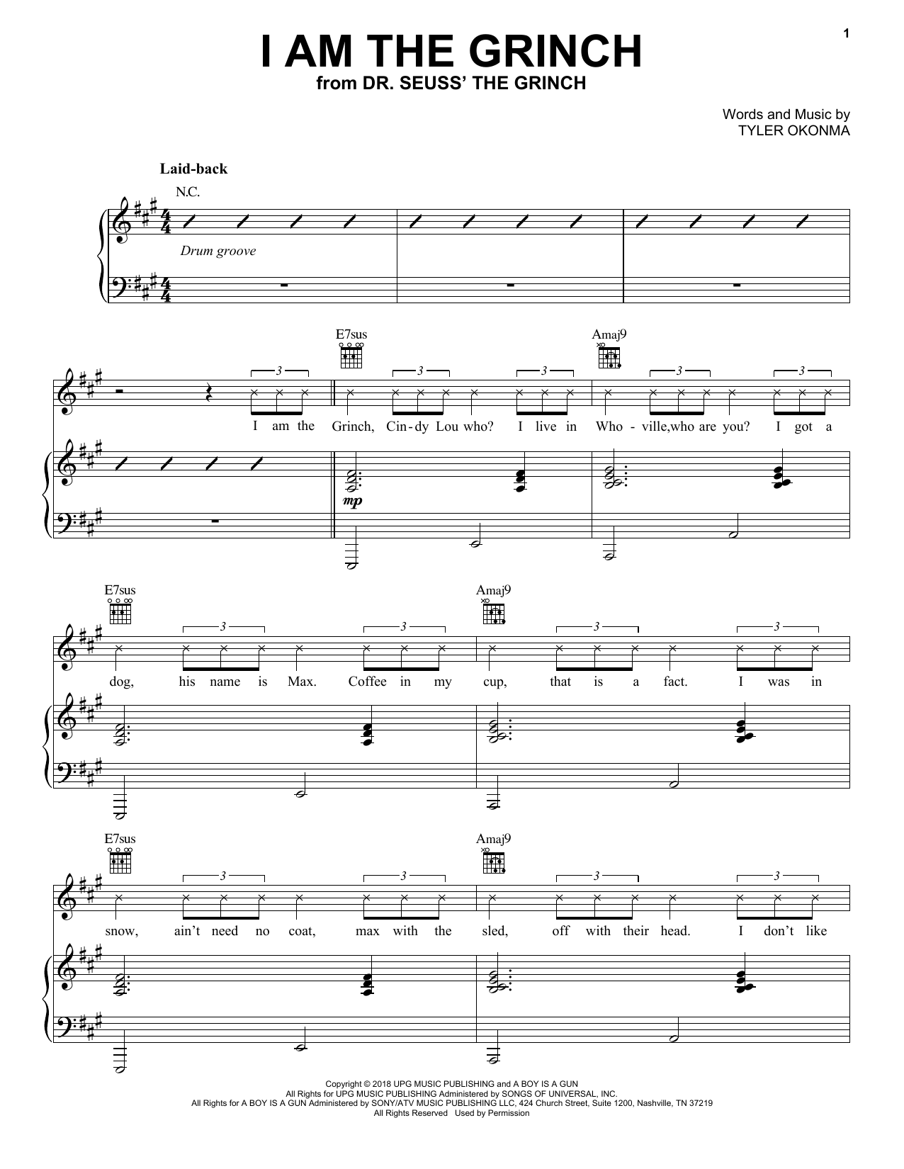 Download Tyler, The Creator I Am The Grinch (from The Grinch) Sheet Music and learn how to play Piano & Vocal PDF digital score in minutes