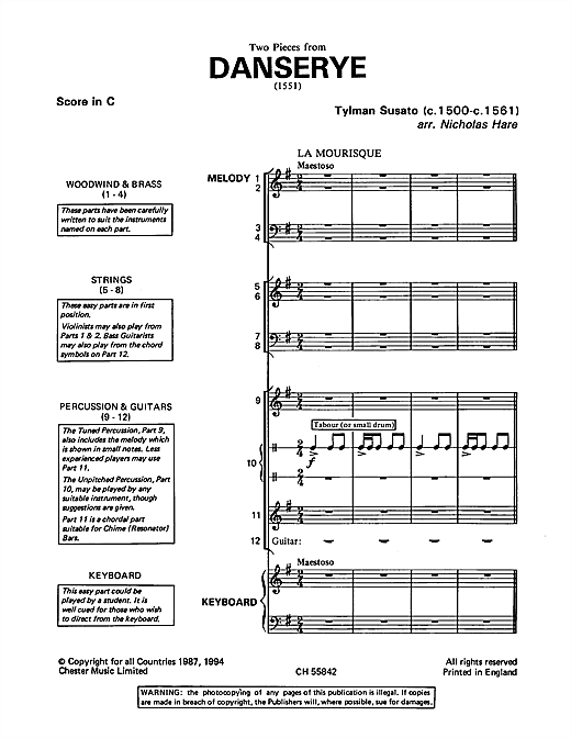 Download Tylman Susato La Mourisque and Ronde (from 'Danserye') Sheet Music and learn how to play Classroom Band Pack PDF digital score in minutes