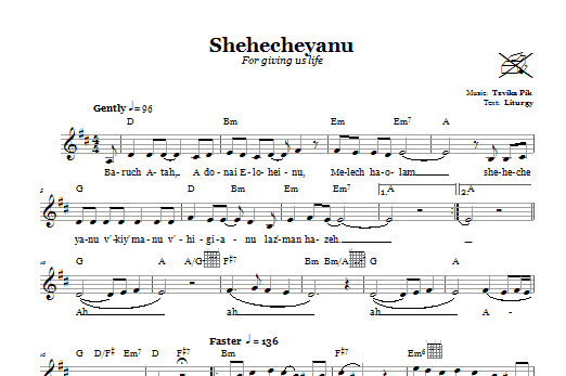 Download Tzvika Pik Shehecheyanu (For Giving Us Life) Sheet Music and learn how to play Melody Line, Lyrics & Chords PDF digital score in minutes