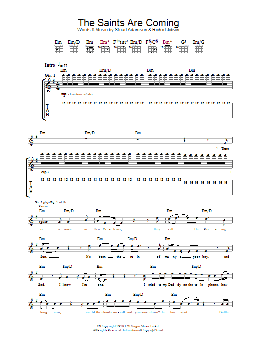 Download U2 & Green Day The Saints Are Coming Sheet Music and learn how to play Easy Piano PDF digital score in minutes