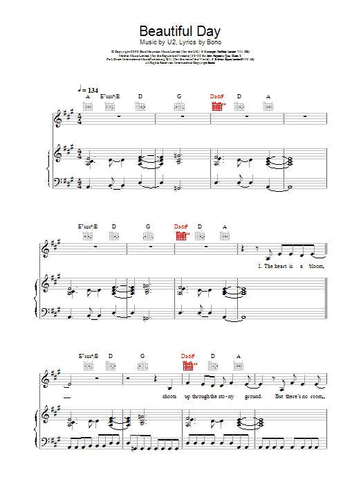 Download U2 Sheet Music and learn how to play Piano, Vocal & Guitar PDF score in minutes