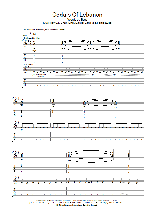 Download U2 Cedars Of Lebanon Sheet Music and learn how to play Piano, Vocal & Guitar PDF digital score in minutes