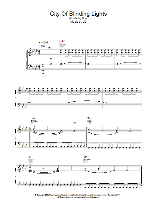 Download U2 City Of Blinding Lights Sheet Music and learn how to play Guitar Tab PDF digital score in minutes