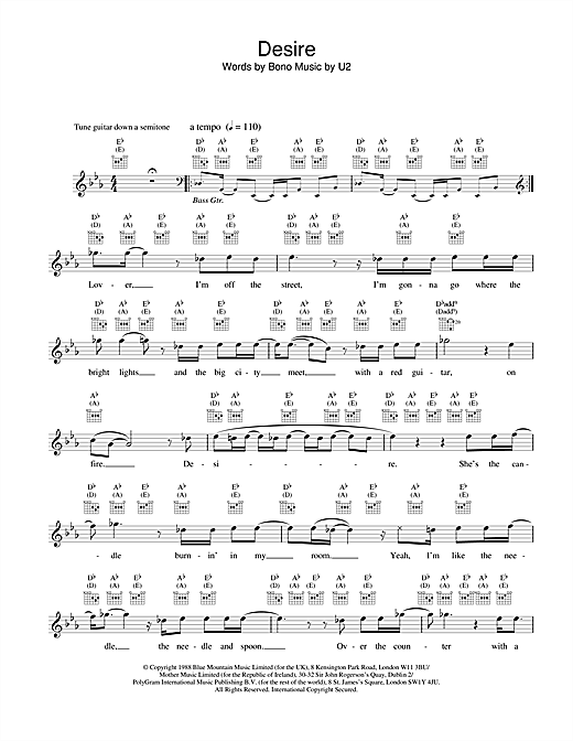 Download U2 Sheet Music and learn how to play Melody Line, Lyrics & Chords PDF score in minutes