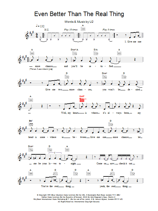 Download U2 Even Better Than The Real Thing Sheet Music and learn how to play Lyrics Only PDF digital score in minutes