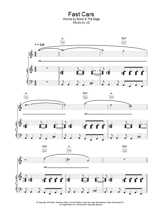 Download U2 Fast Cars Sheet Music and learn how to play Guitar Tab PDF digital score in minutes