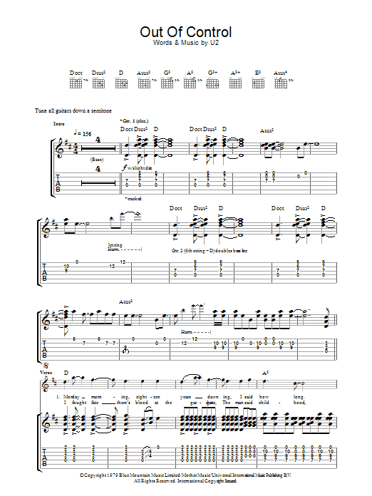 Download U2 Out Of Control Sheet Music and learn how to play Guitar Tab PDF digital score in minutes