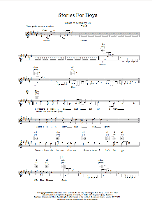 Download U2 Stories For Boys Sheet Music and learn how to play Melody Line, Lyrics & Chords PDF digital score in minutes