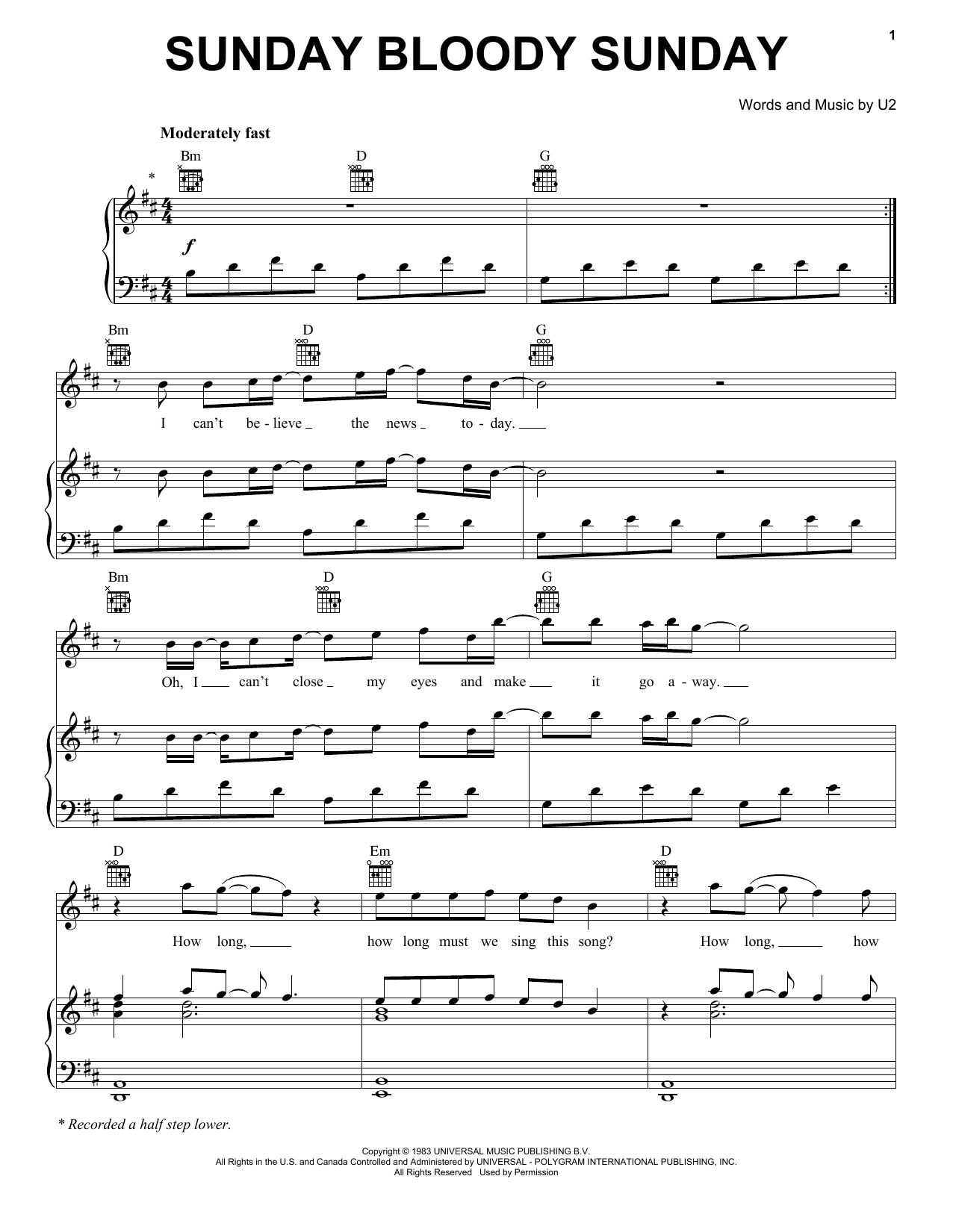 Download U2 Sunday Bloody Sunday Sheet Music and learn how to play Drums Transcription PDF digital score in minutes