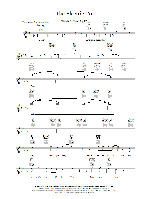 Download U2 The Electric Co. Sheet Music and learn how to play Melody Line, Lyrics & Chords PDF digital score in minutes
