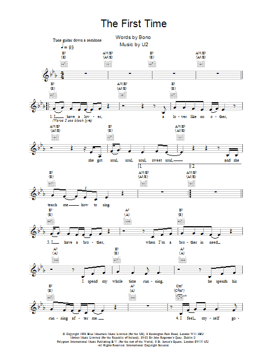 Download U2 The First Time Sheet Music and learn how to play Guitar Tab PDF digital score in minutes