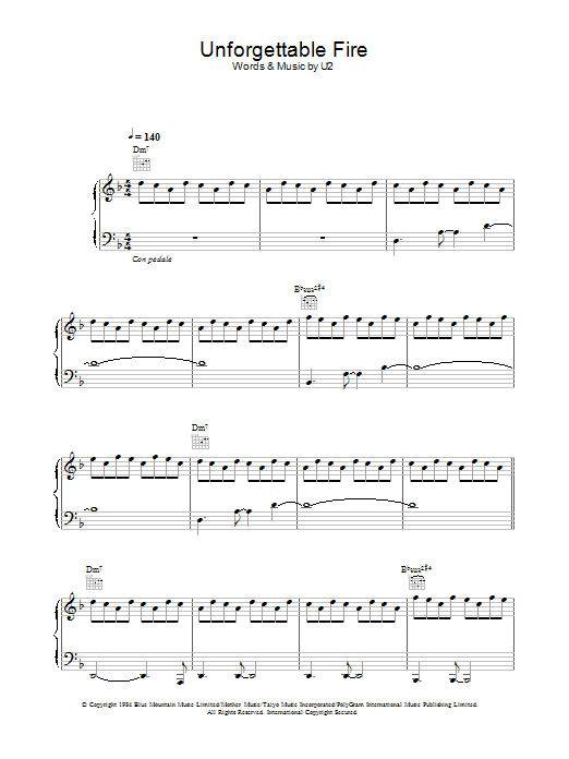 Download U2 The Unforgettable Fire Sheet Music and learn how to play Piano, Vocal & Guitar (Right-Hand Melody) PDF digital score in minutes