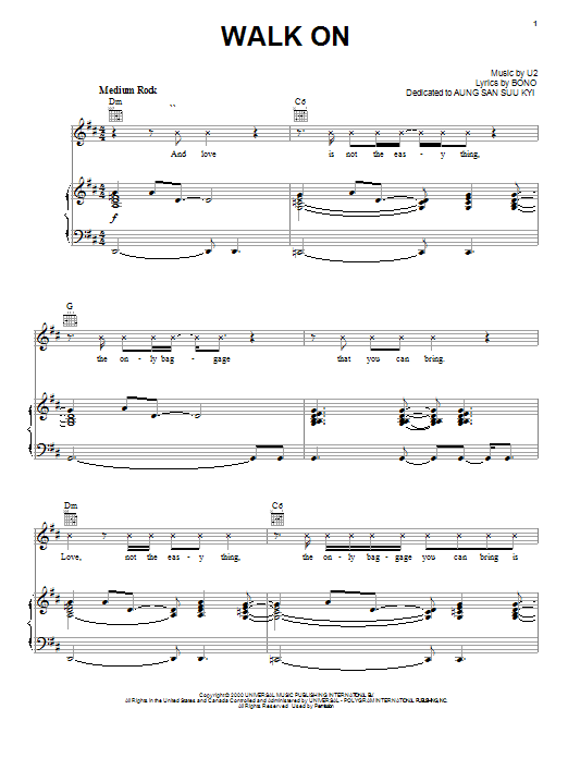 Download U2 Walk On Sheet Music and learn how to play Ukulele PDF digital score in minutes