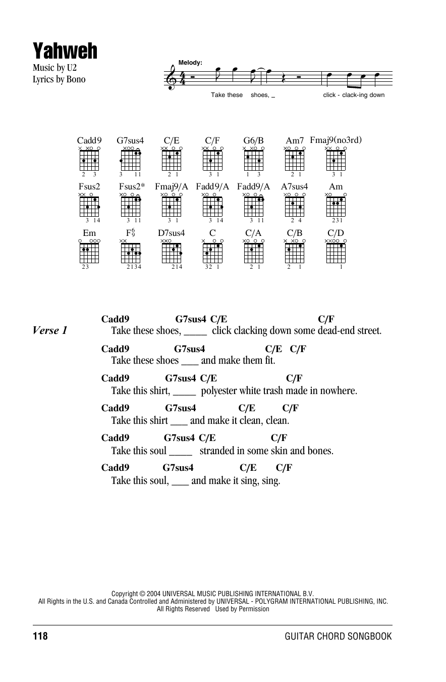 Download U2 Yahweh Sheet Music and learn how to play Guitar Tab PDF digital score in minutes