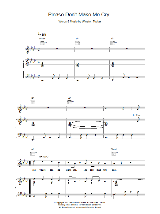 Download UB40 Please Don't Make Me Cry Sheet Music and learn how to play Piano, Vocal & Guitar (Right-Hand Melody) PDF digital score in minutes