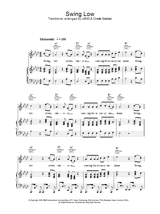 Download UB40 Swing Low Sheet Music and learn how to play Piano, Vocal & Guitar (Right-Hand Melody) PDF digital score in minutes