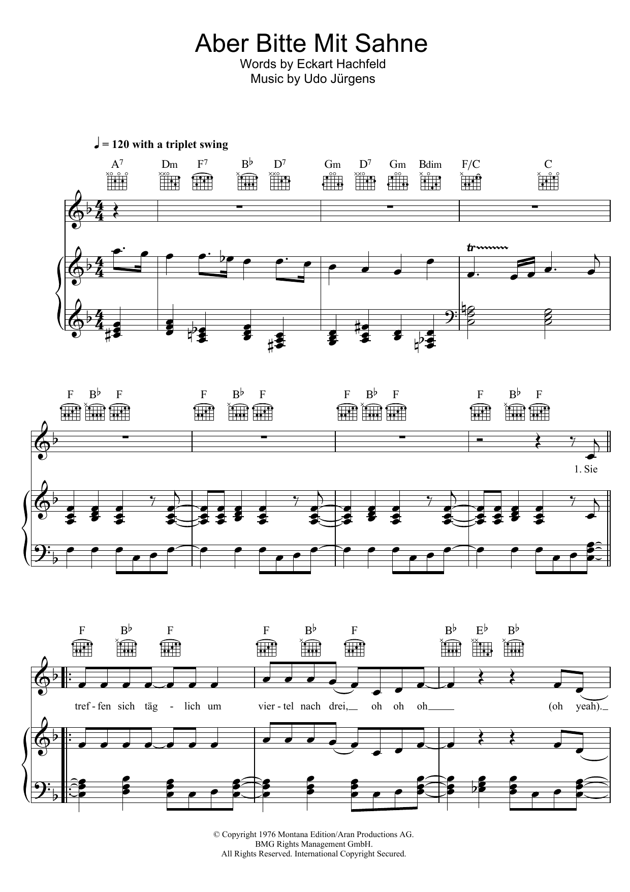 Download Udo Jürgens Aber Bitte Mit Sahne Sheet Music and learn how to play Piano, Vocal & Guitar (Right-Hand Melody) PDF digital score in minutes