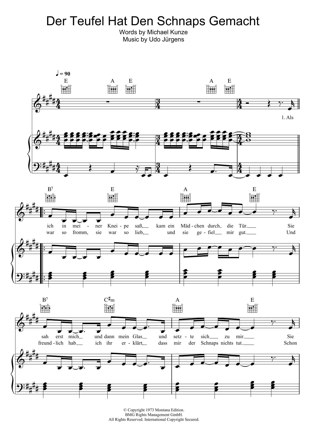 Download Udo Jürgens Der Teufel Hat Den Schnaps Gemacht Sheet Music and learn how to play Piano, Vocal & Guitar (Right-Hand Melody) PDF digital score in minutes